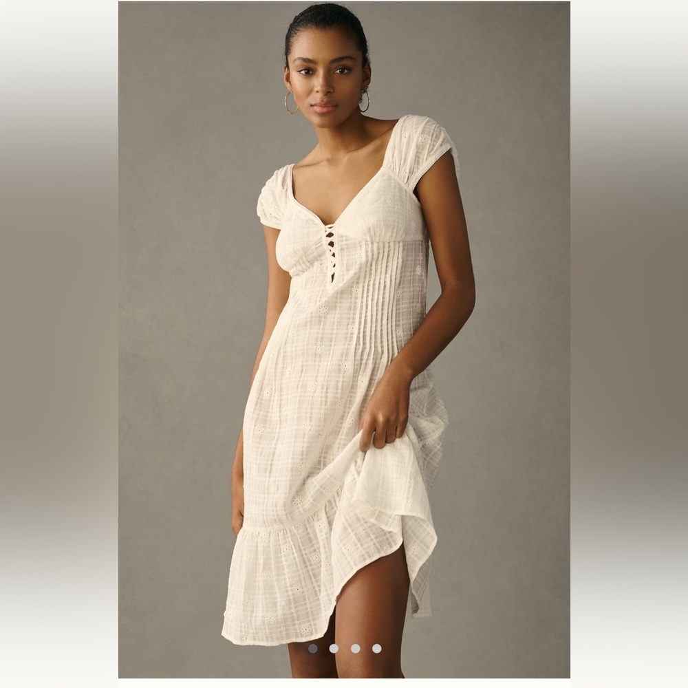 Cap Sleeve Lace Up babydoll dress. NWT White. Size XS. Anthropologie - Picture 2 of 5